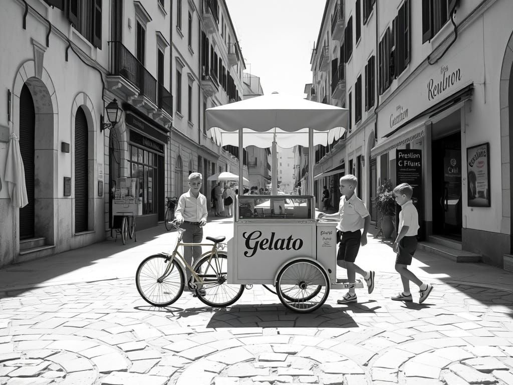 Vintage Gelato Cart in Mediterranean Street Scene