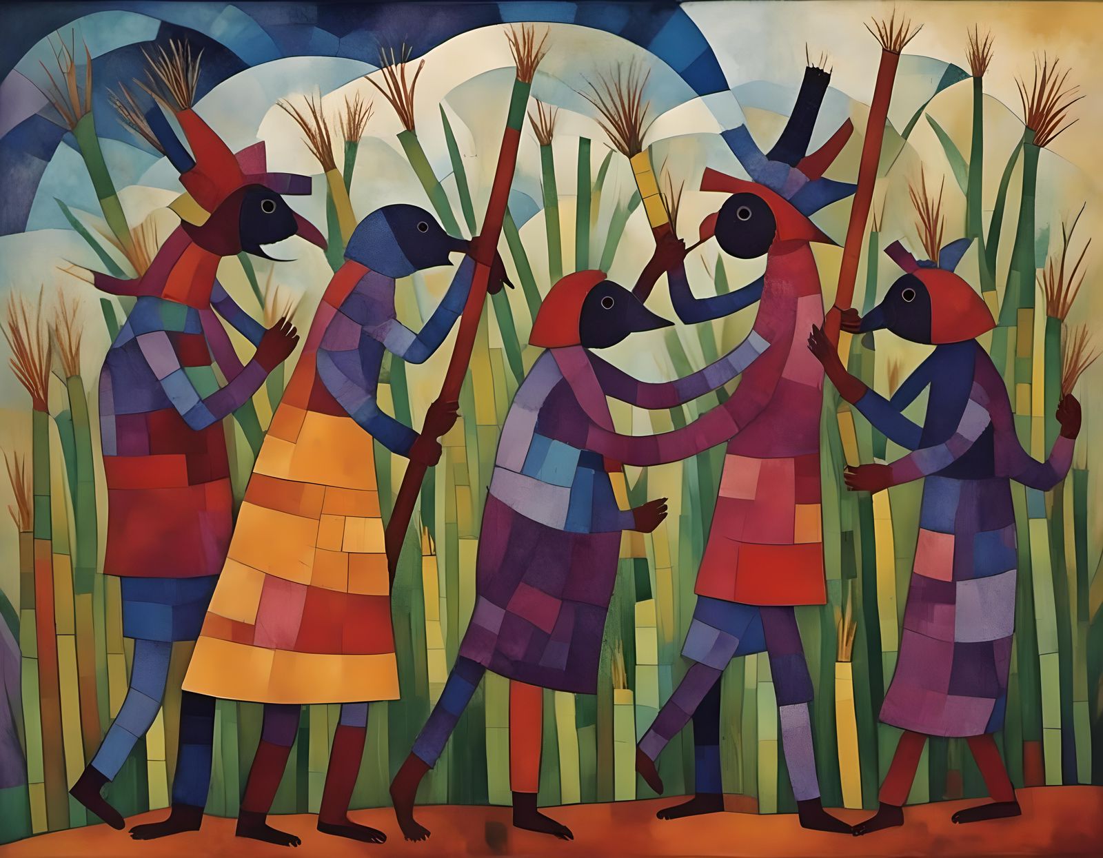 Cuban Sugar Cane Workers in Cubist Style