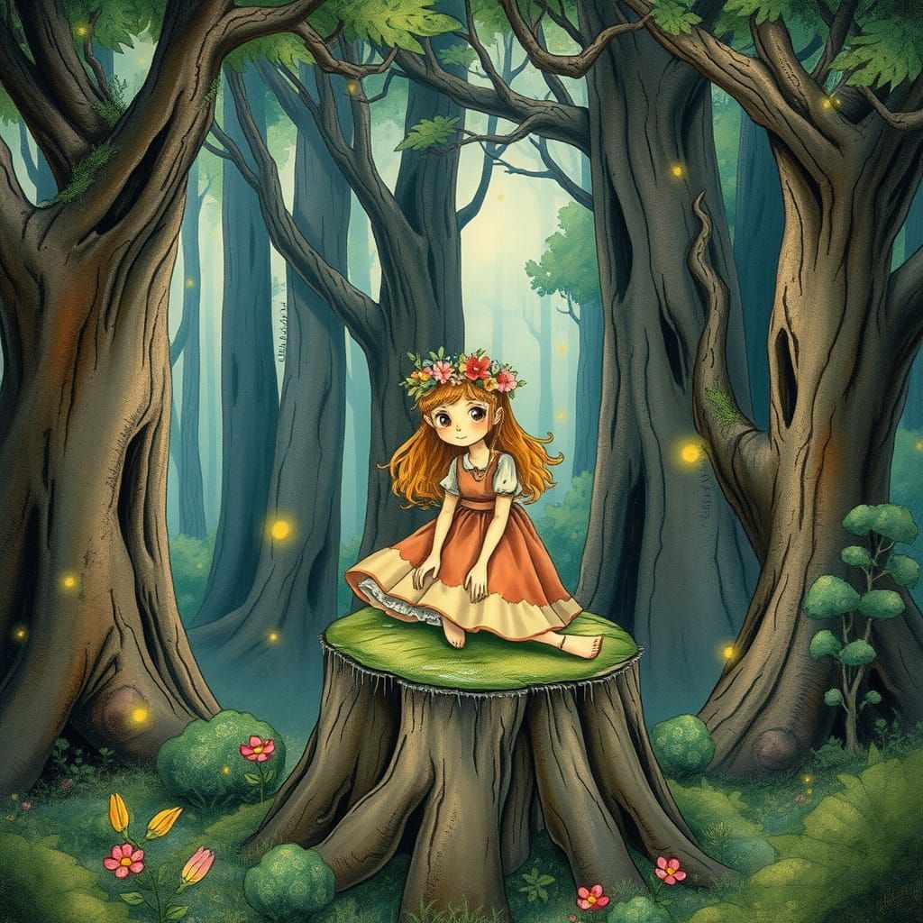 Whimsical Forest Scene in Dreamlike Surrealism Style