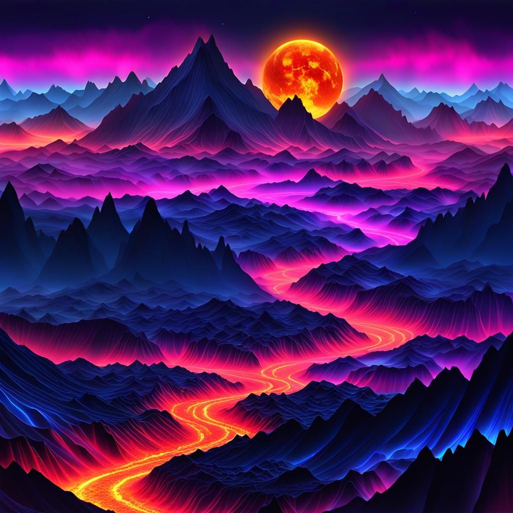 Golden Mountains Under Eternal Eclipse: Matte Painting