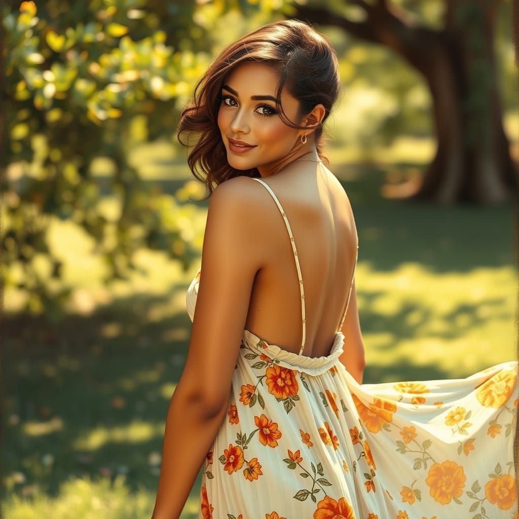 Freckled Woman in Sundress Art Nouveau Style