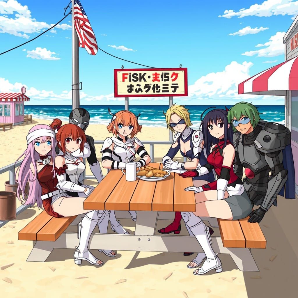 Cyborgs on Vacation in Kawaii Anime Style