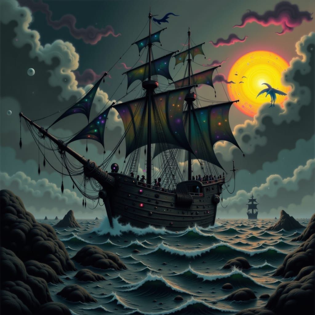 Dark Fantasy Sailing Vessel on Ominous Sea