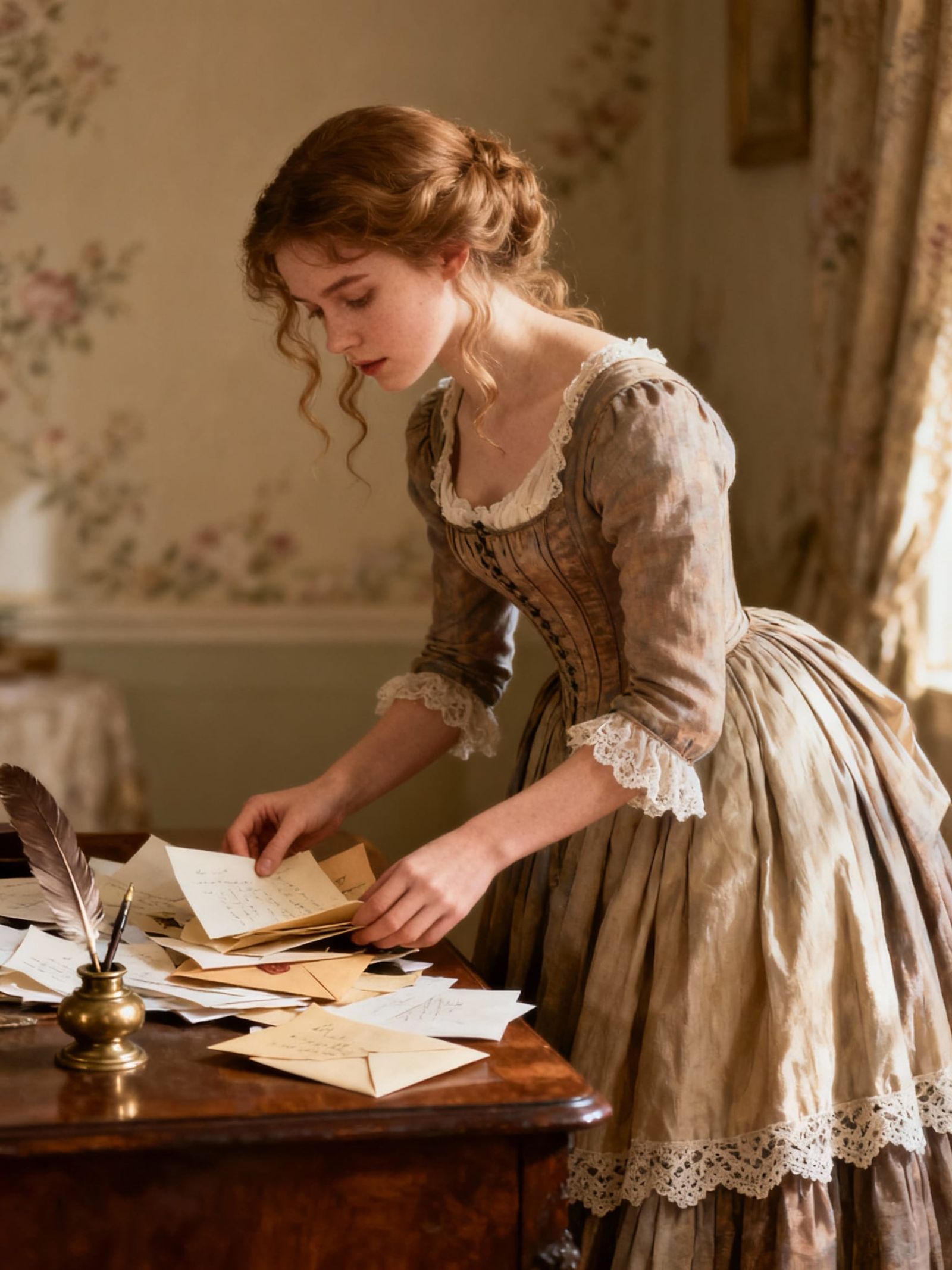 Victorian Woman Searches Desk for Letters
