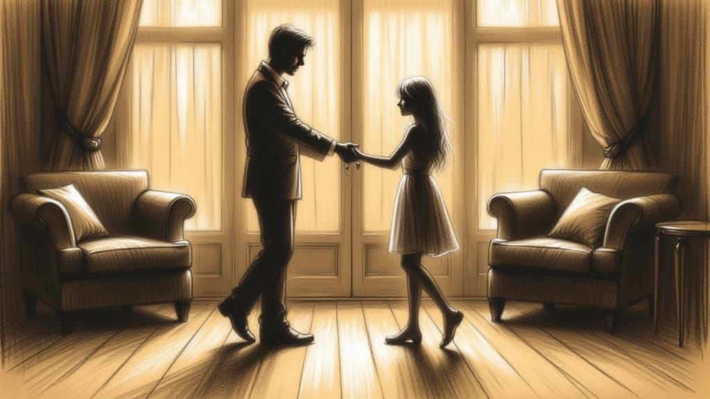 Father and Daughter's Tender Dance as Antique Watercolor