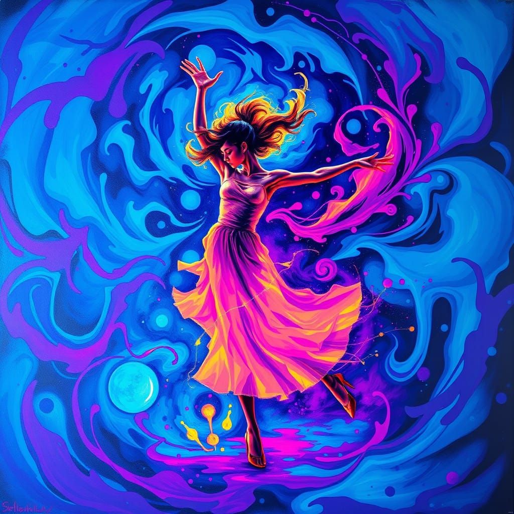 Vibrant Dancer in a Dreamlike, Surrealist Aura