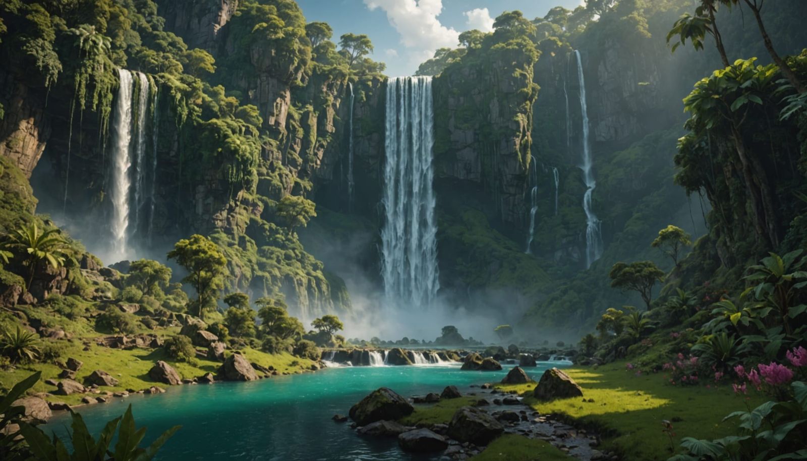 Epic Eden Waterfall in Cinematic Digital Painting