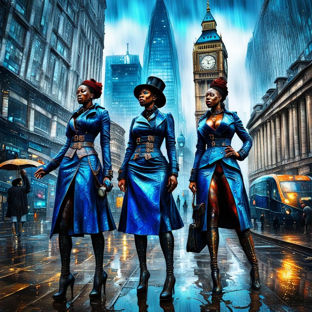 Steampunk London Poster with Three Women