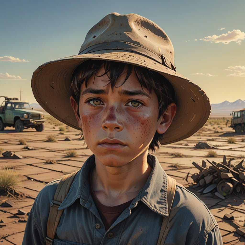 Young Boy Endures in a Barren Landscape