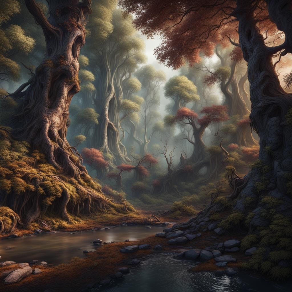 Fantastical Woods in Detailed Matte Painting Style