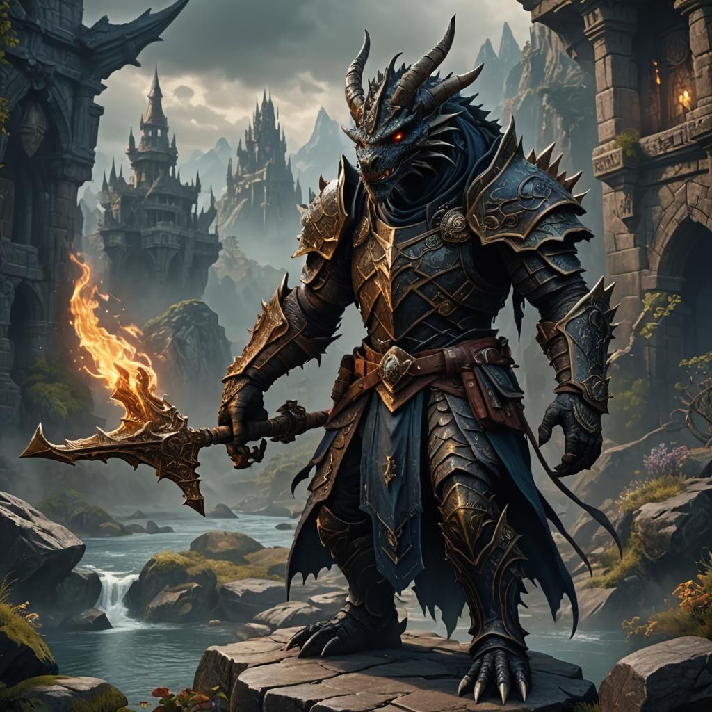 Black Dragonborn Summoner: Fantasy Concept Art