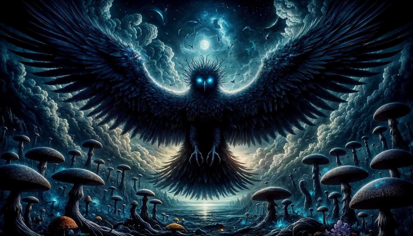 Mythical Dark Bird Commands Twilight Heavens