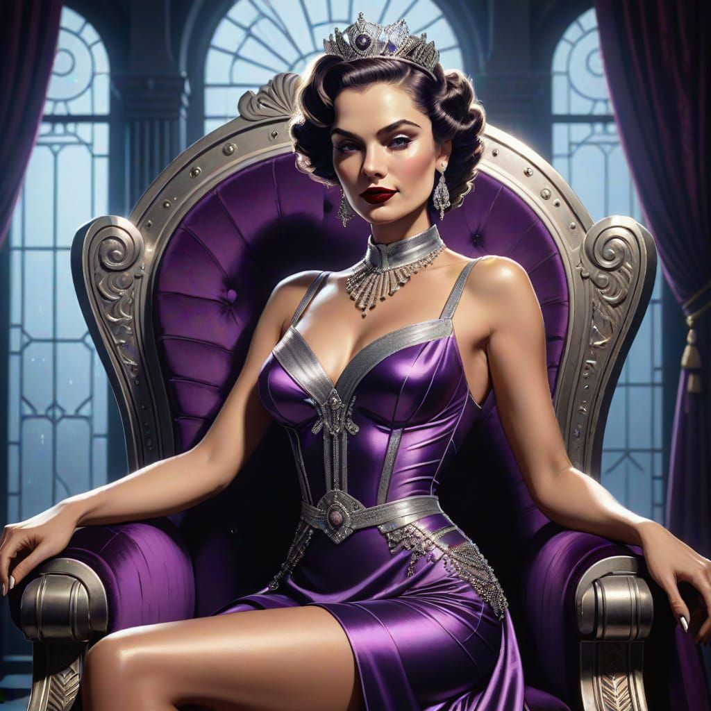 Vintage Art Deco Queen in Royal Purple Armor