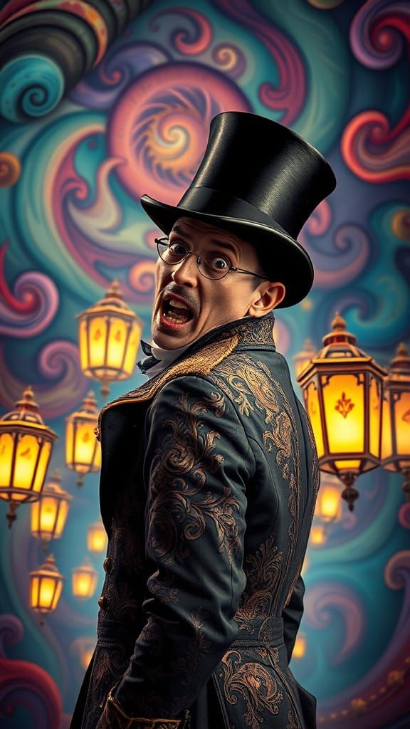 Victorian Man in Psychedelic Dreamscape