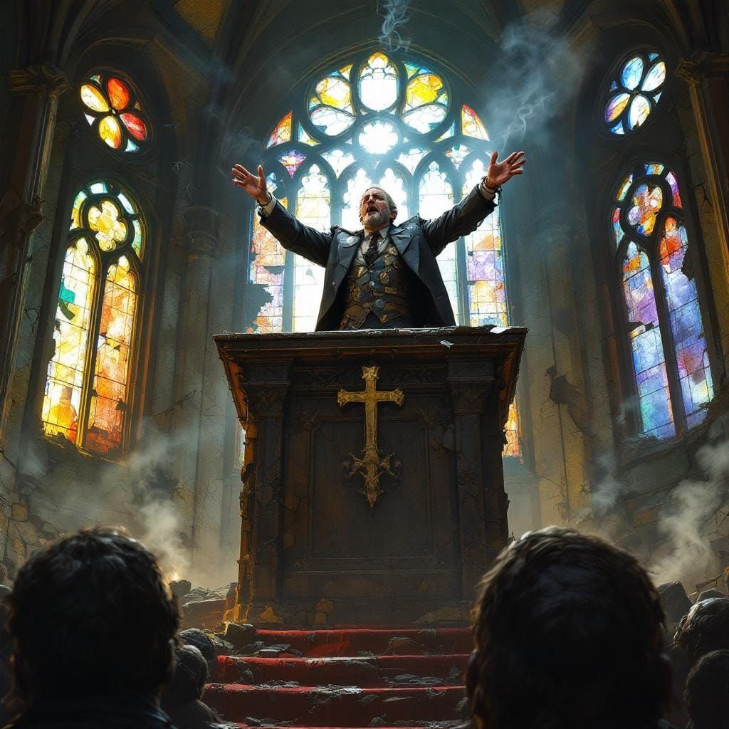 Post-Apocalyptic Orator in Ruined Church