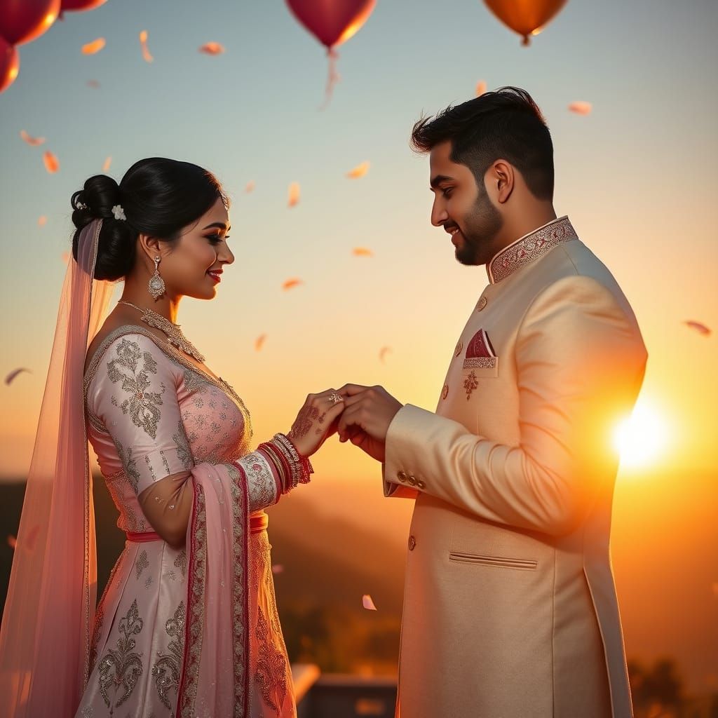 Indian Couple's Romantic Ring Ceremony at Golden Hour