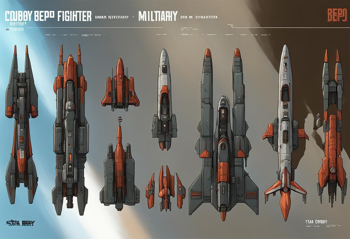 Sci-Fi Fighter Jets Game Asset Sheet in Anime Style