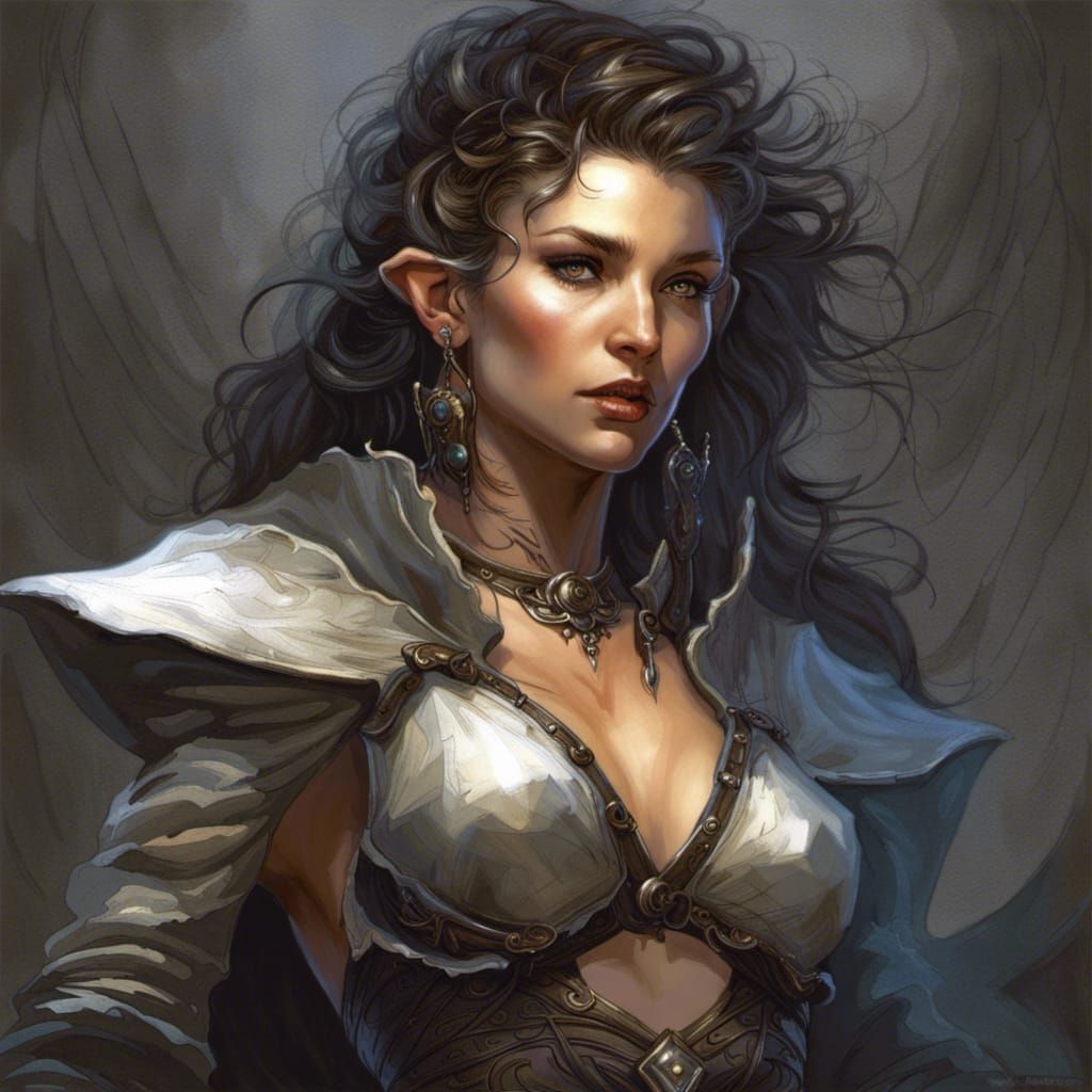 Dark Fantasy Female Mage Portrait in 80s Style