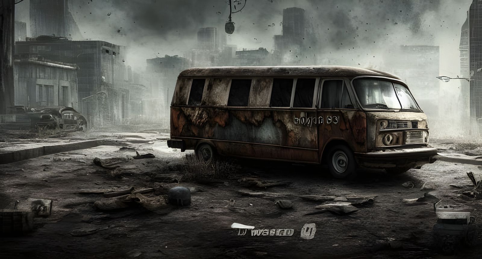 Van in Post-Apocalyptic World: Hyper-Realistic Digital Art