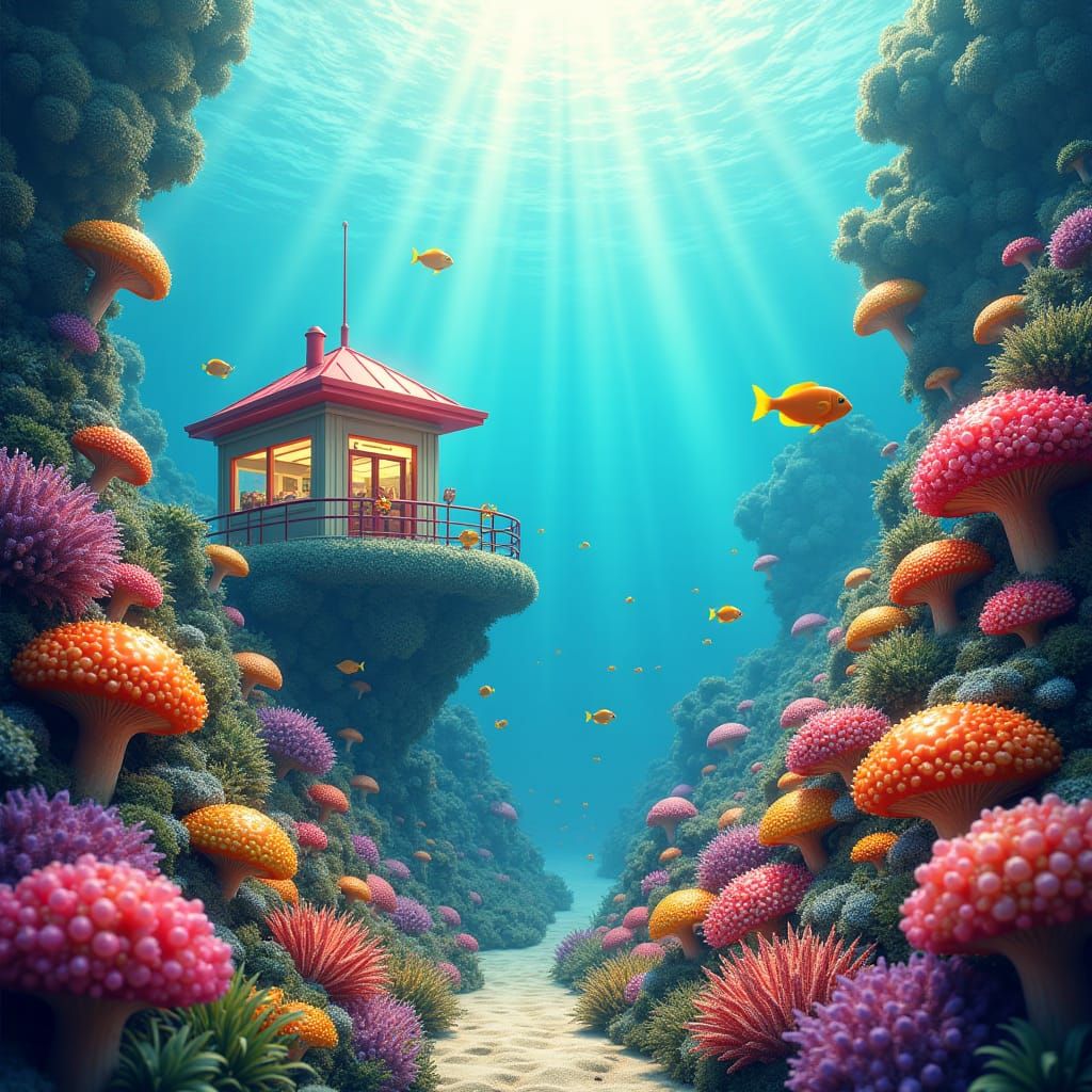 Vibrant Coral Reef in Ethereal Underwater Garden