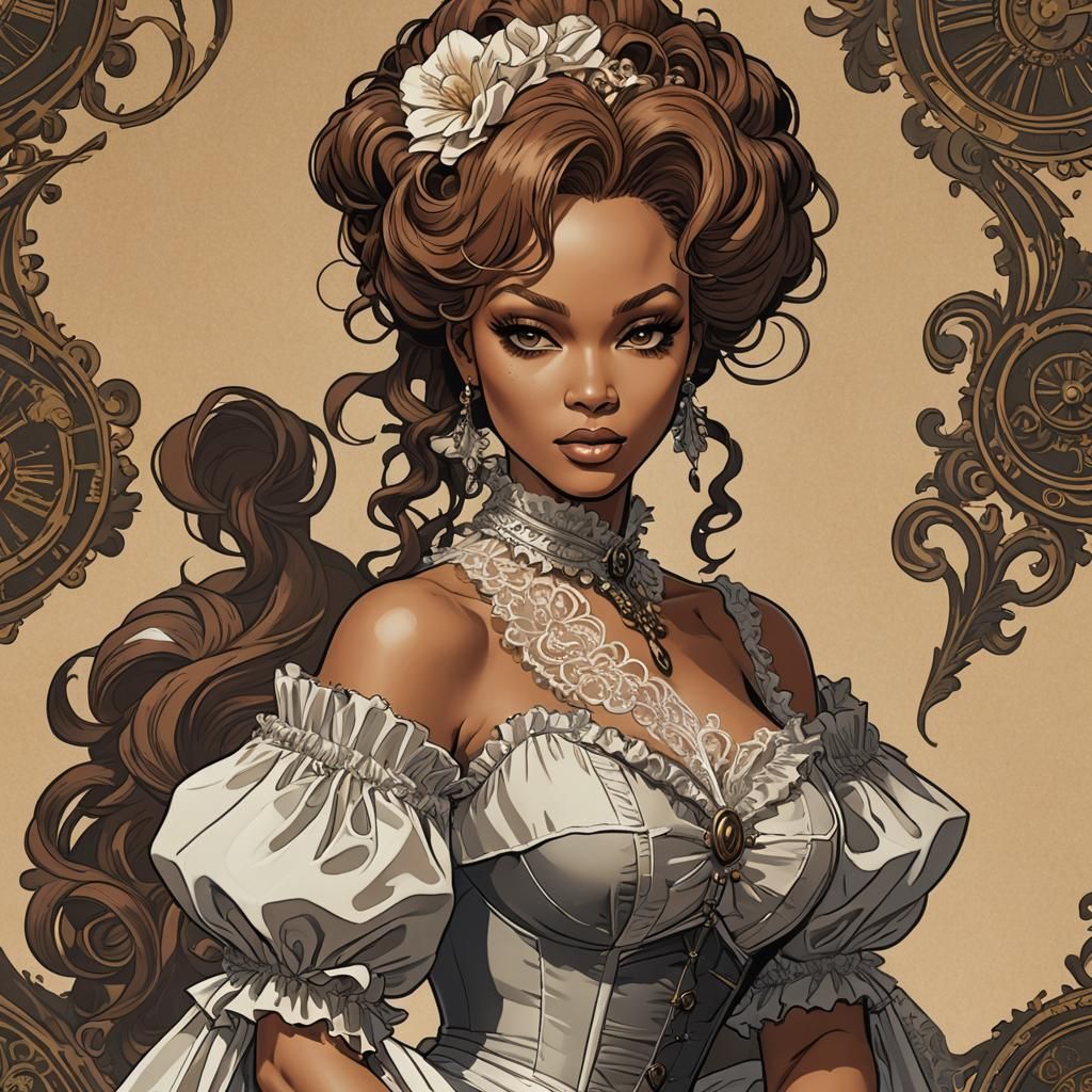 Tyra Banks as a Cel-Shaded Gibson Girl