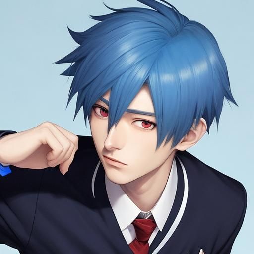 Blue-Haired Anime Boy in School Uniform