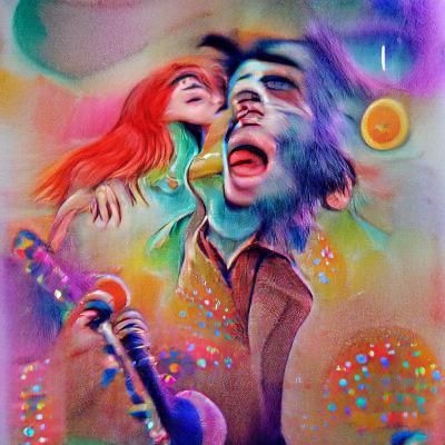 Psychedelic Watercolor Poster Art: Dancing Figures