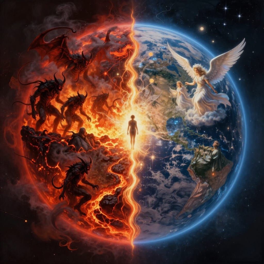Cosmic Balance: Earth Divided Between Heaven and Hell
