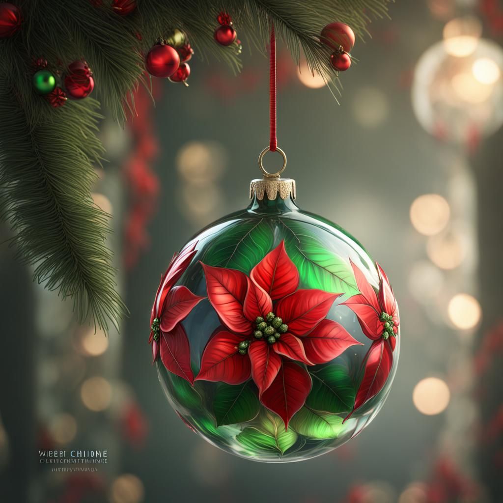 Poinsettia Christmas Ornament in Matte Painting Style