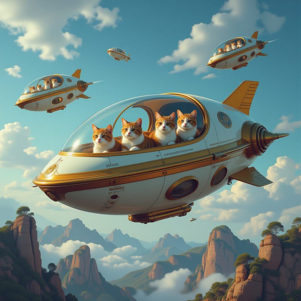 Flying Cat Eggs in a Surreal Matte Painting