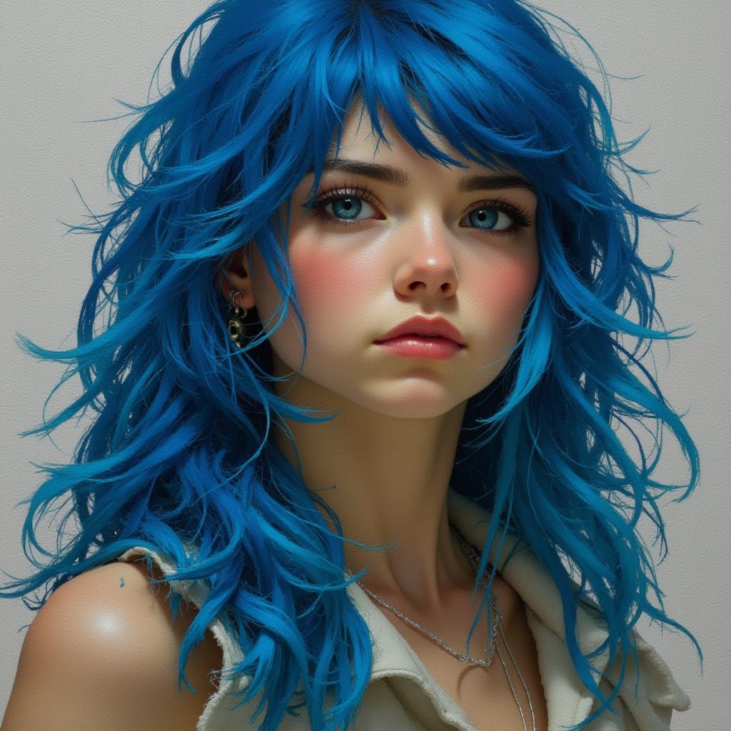 Portrait of a Woman with Blue Hair in Soft Style