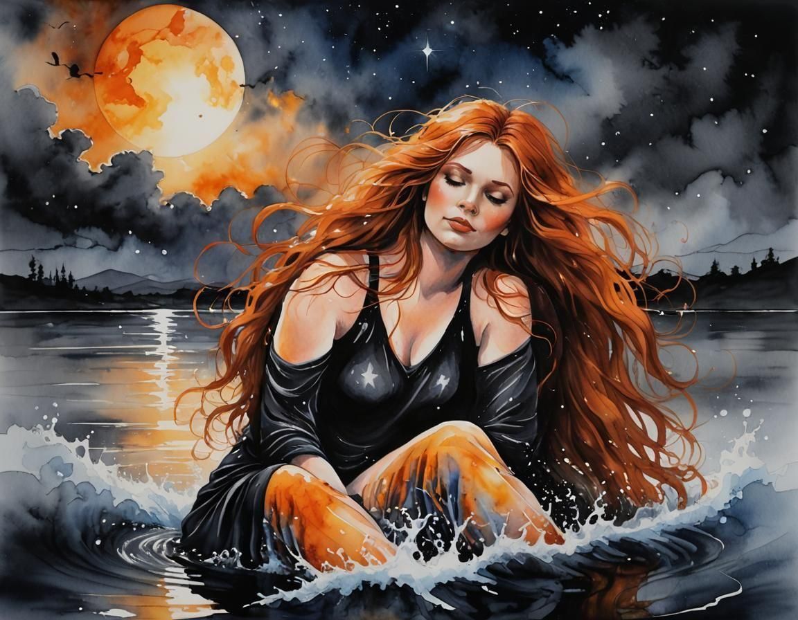 Woman in Water: Alcohol Ink Watercolor Art