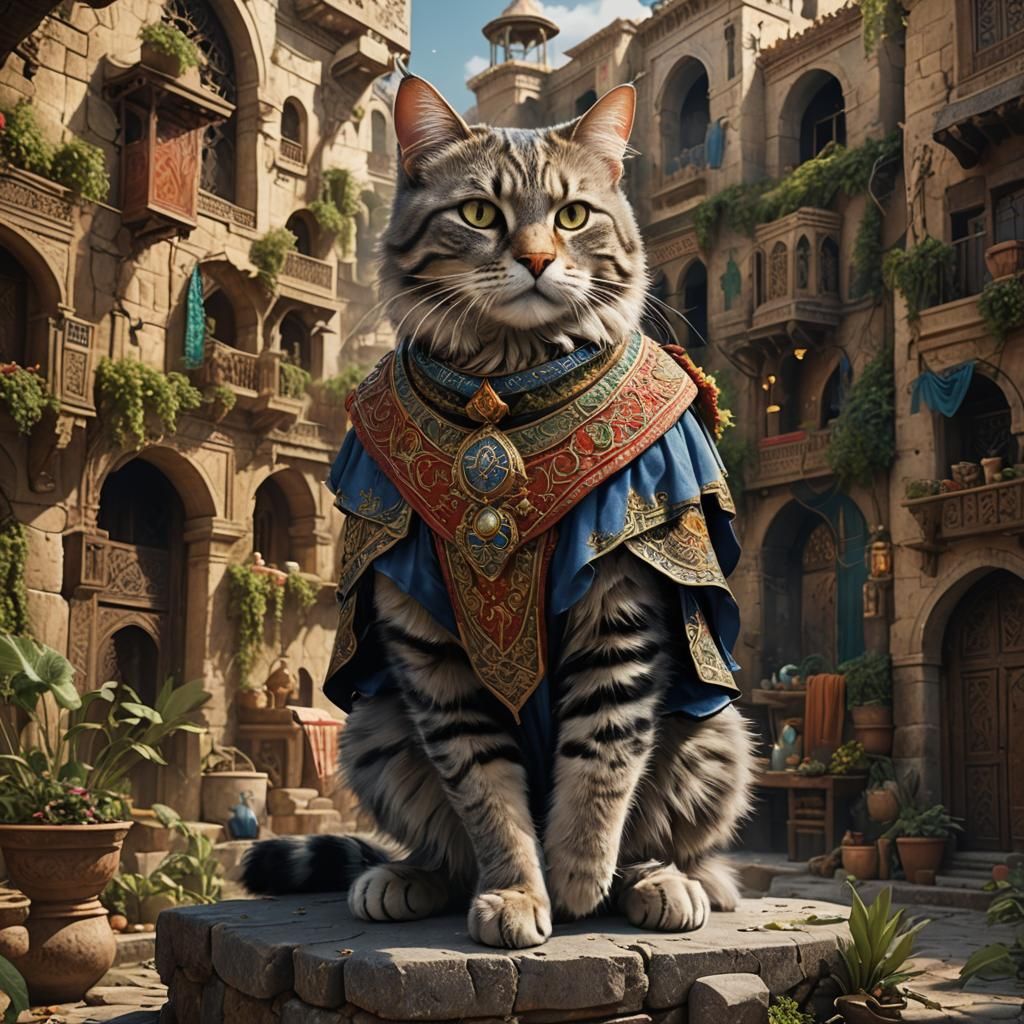 Fanciful Feline in Traditional Lebanese Attire