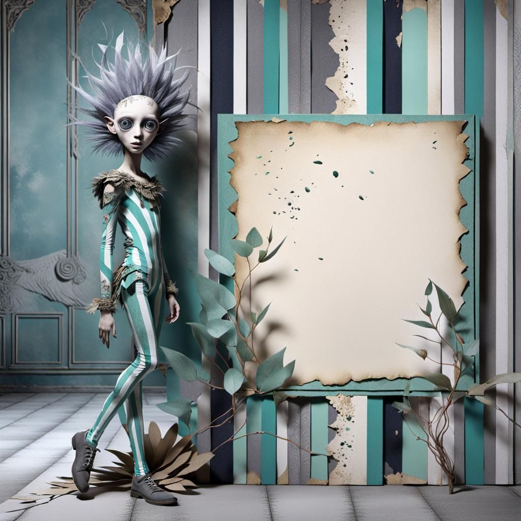 Surreal Figure on Distressed Scrapbook Paper