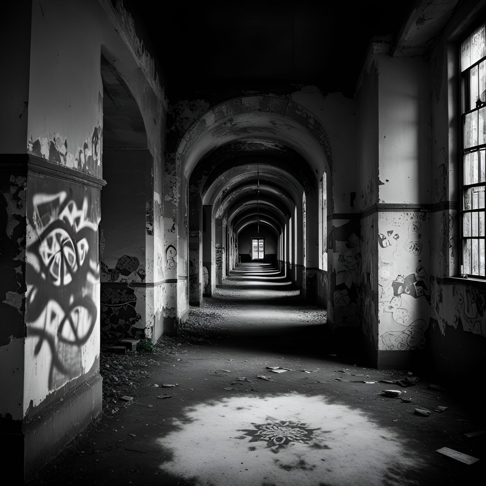 Derelict Asylum Interior in Art Brut Style