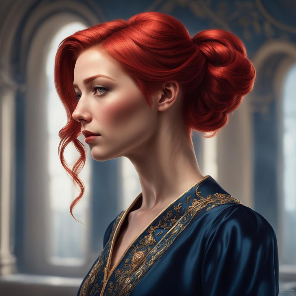 Intricate Portrait of Young Woman in Formal Dress