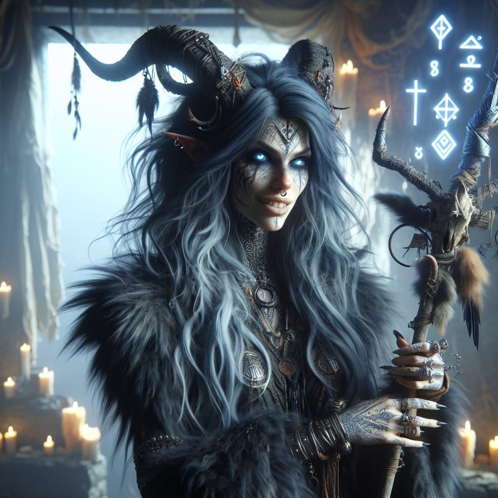 Tribal Witch with Runic Spear in Grunge Grotto