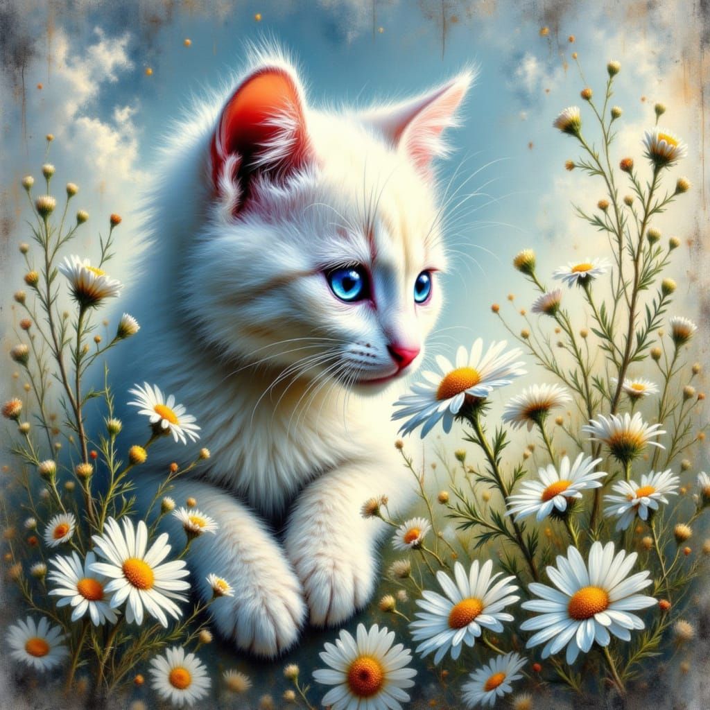 Surreal Cat Portrait in Calligraphy-Inspired Style