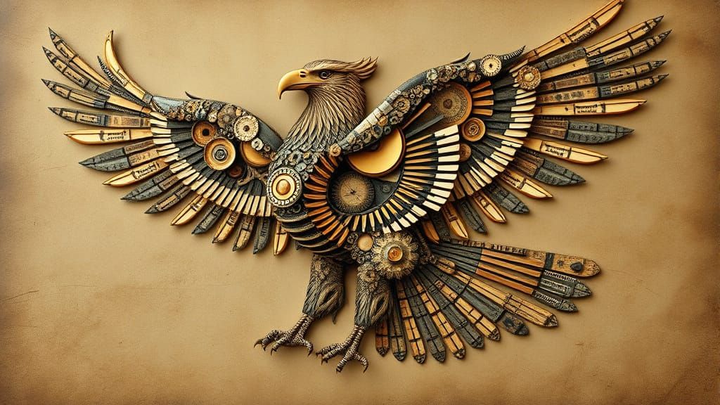 Eagle Made of Piano Parts in Art Nouveau Style