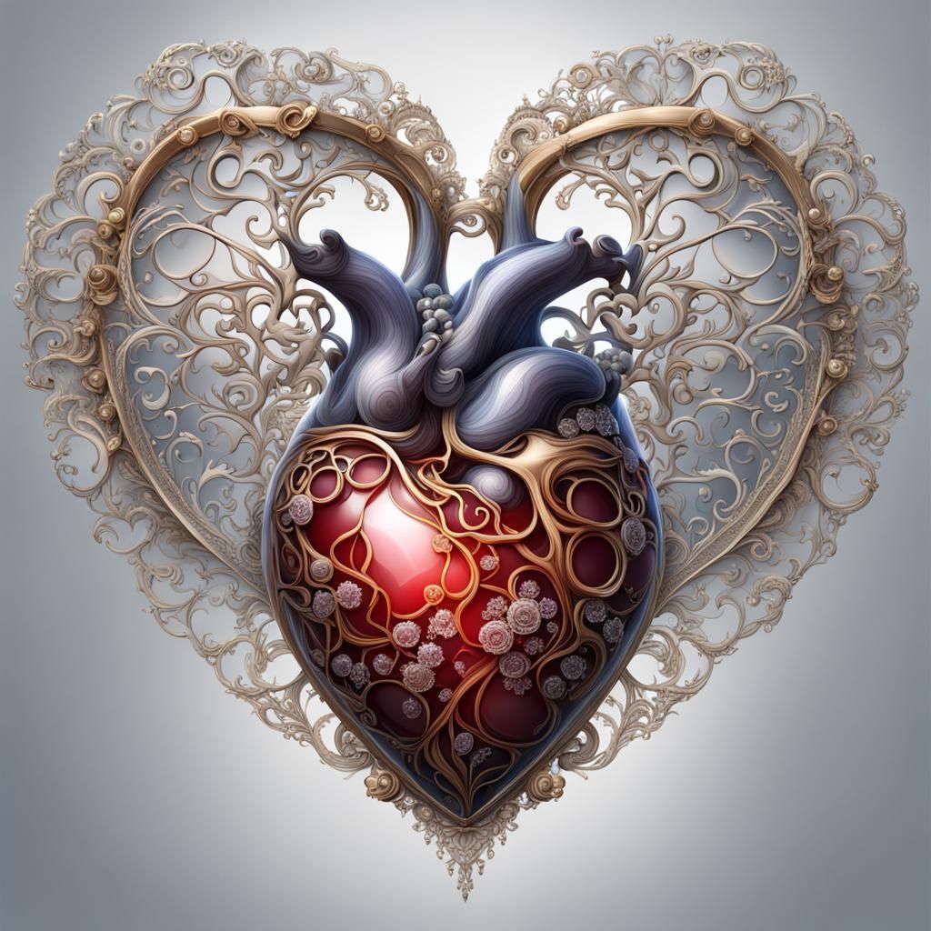 Ethereal Heart Held by Angel with Gems and Lace