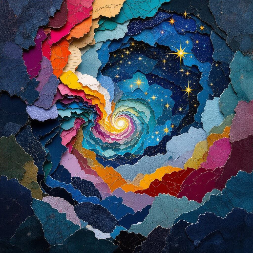 Vibrant Collage Night Sky with Stars and Nebulae