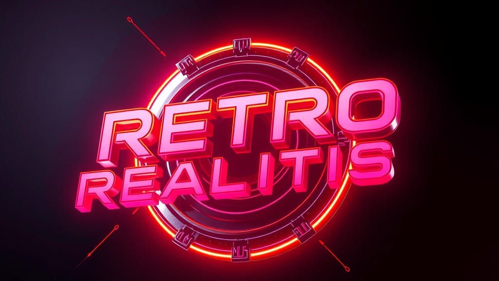 Retro Futuristic Logo with Neon Metallic Details in Dark Gra...