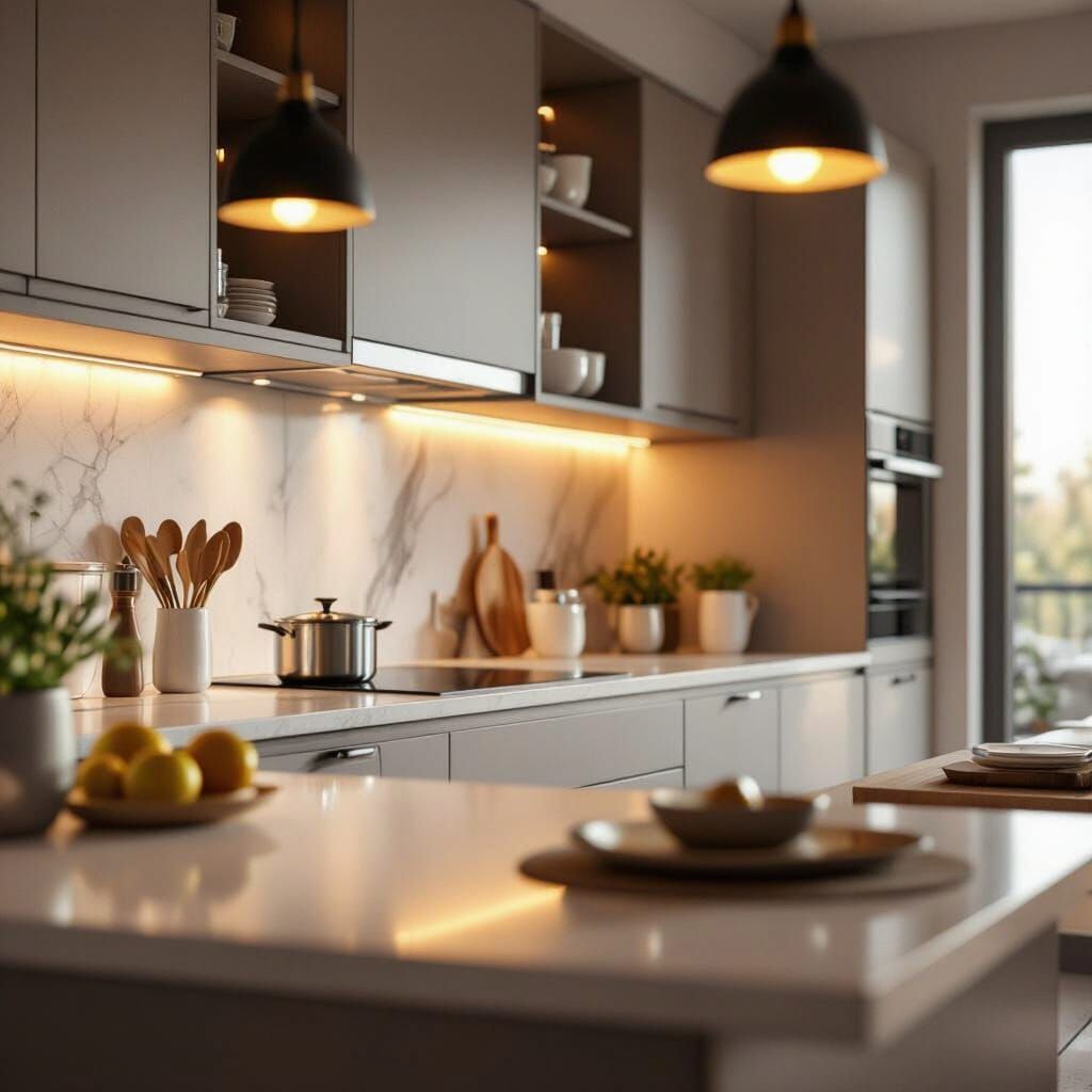 Sleek Modern Modular Kitchen Interior with Ambient Light