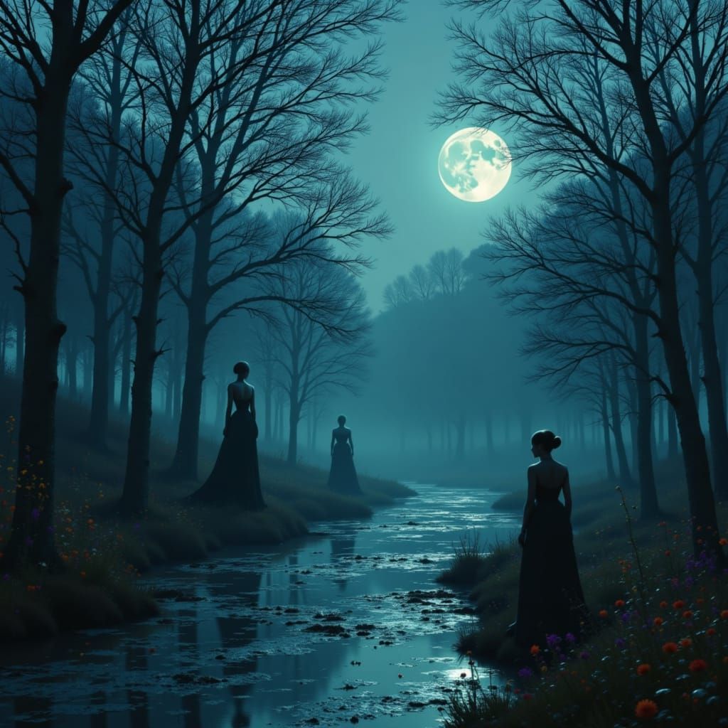 Ghostly Milady Haunts Lys River Under Blood Moon