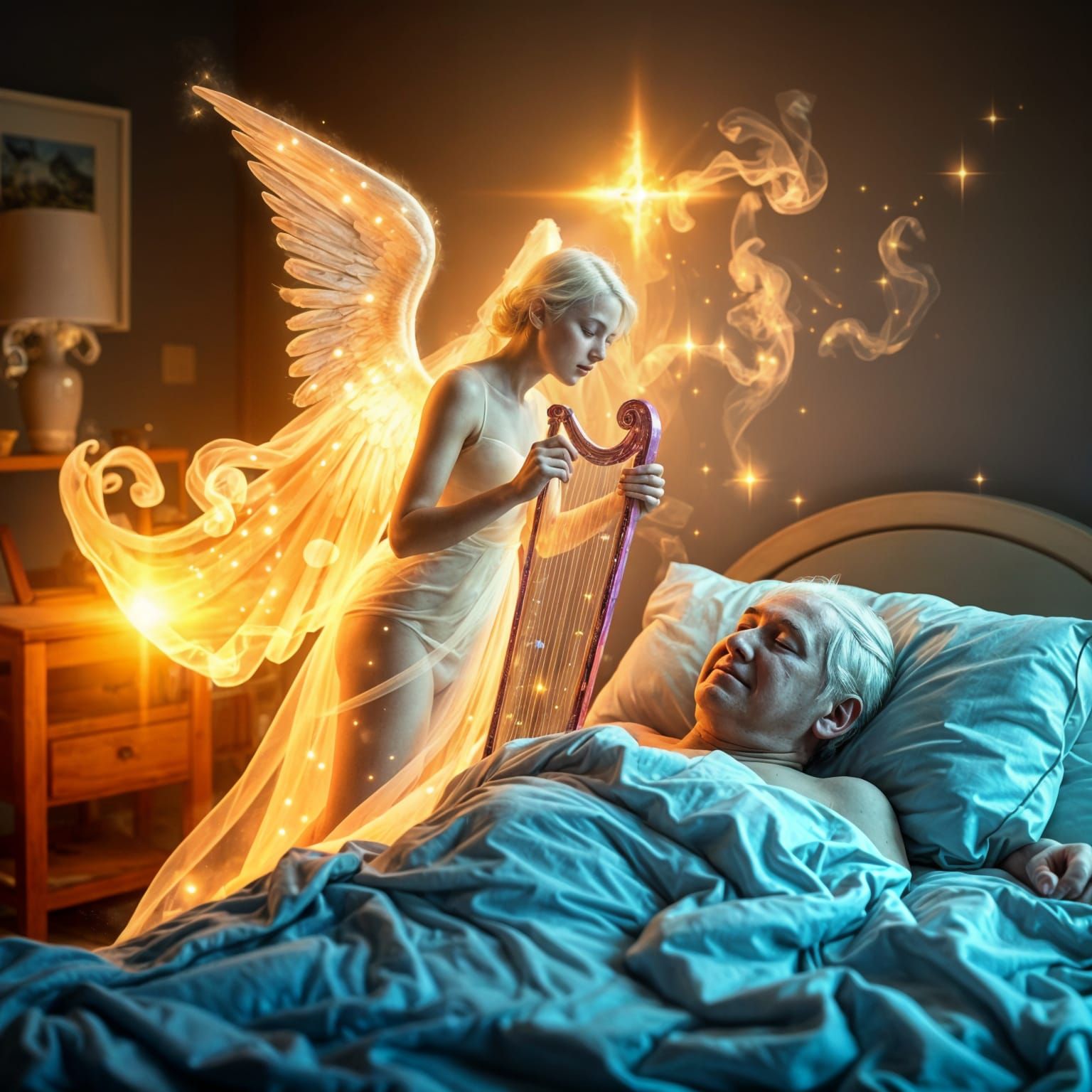 Guardian Angel in Celestial Glow, Shimmering with Stardust