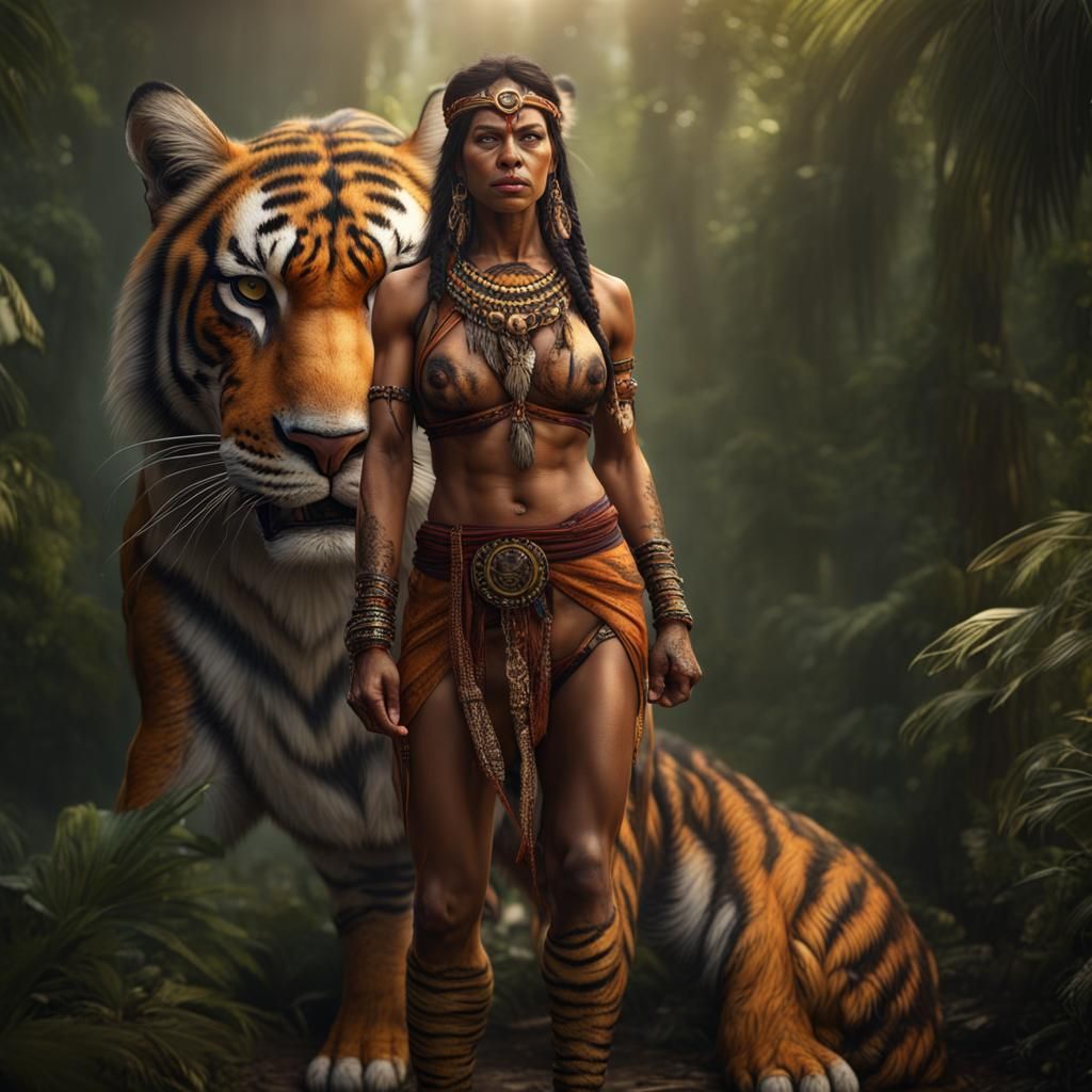 Amerindian Feline Woman: Hyperrealistic Fantasy Art