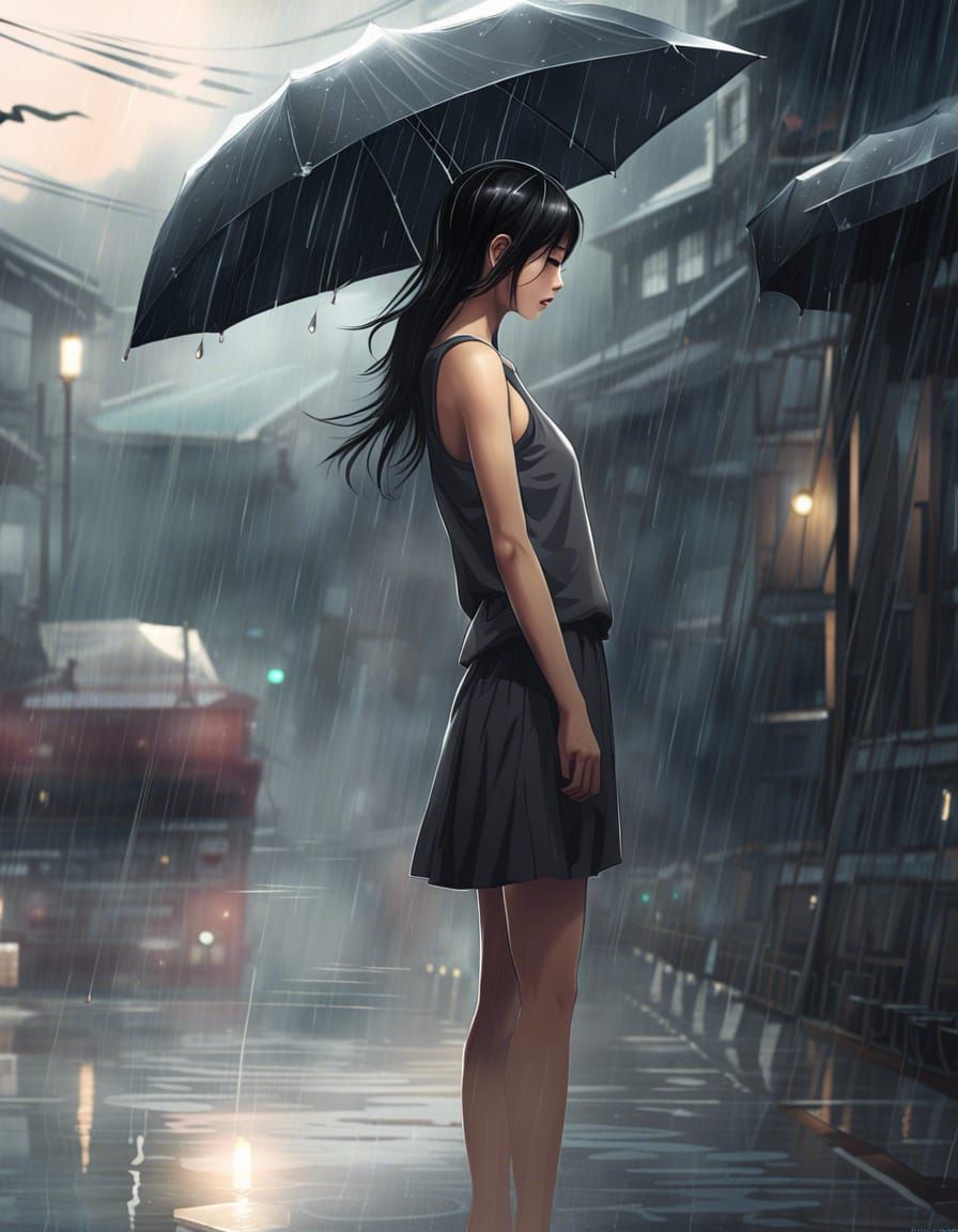 Cute korean girl in rain