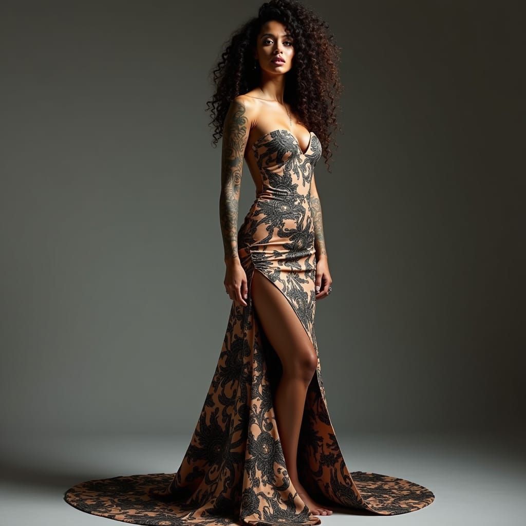 Tattoo Print Dress on Female Model