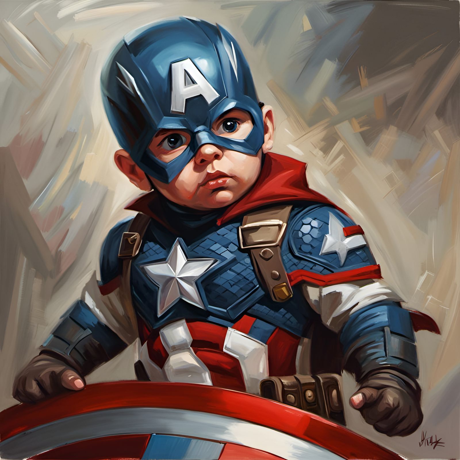 Baby Captain America in Expressive Oil Painting