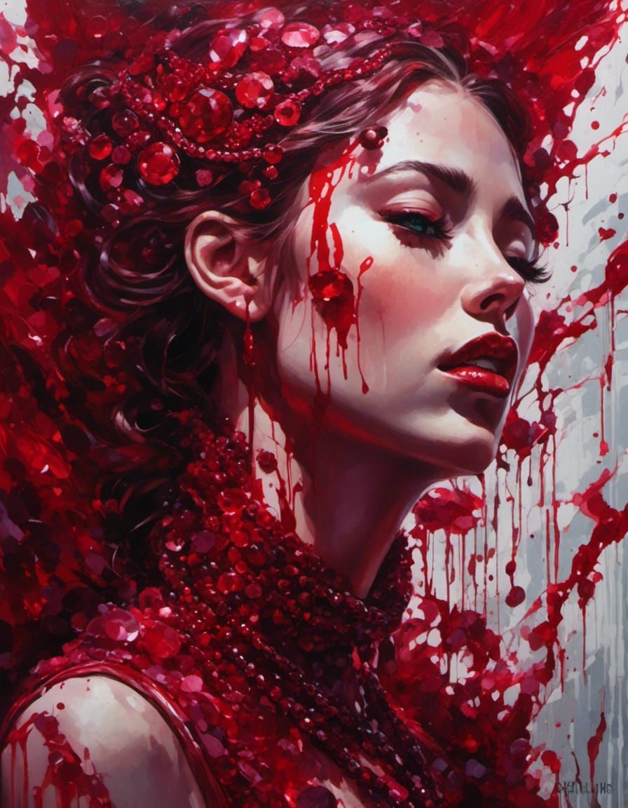 Macabre Ruby Bleeding Woman in Dark Fantasy Style
